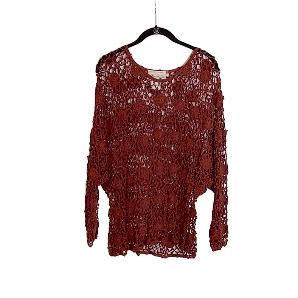 Vintage Kroshetta  Burgandy Croched Round Neck Long Sleeve Top in size L